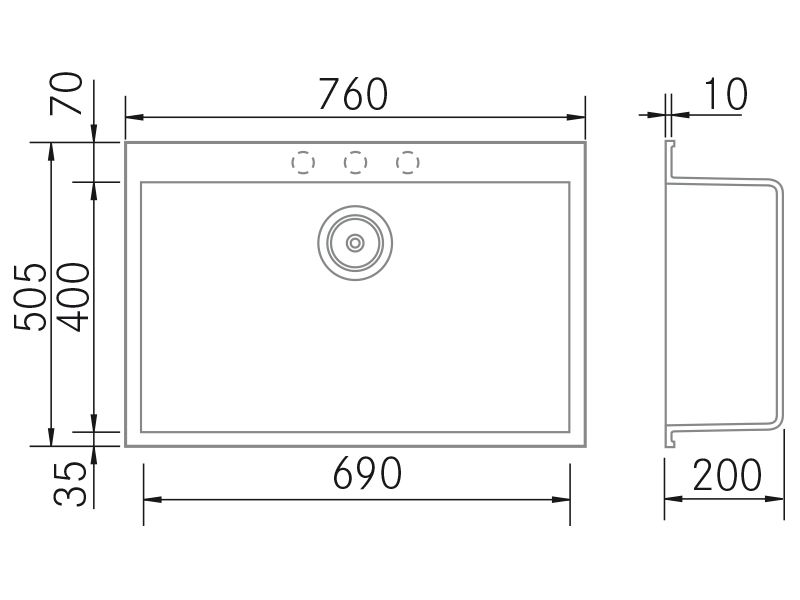 Fregaderos de cocina de diseño - Quadra SE 760 - Plano técnico