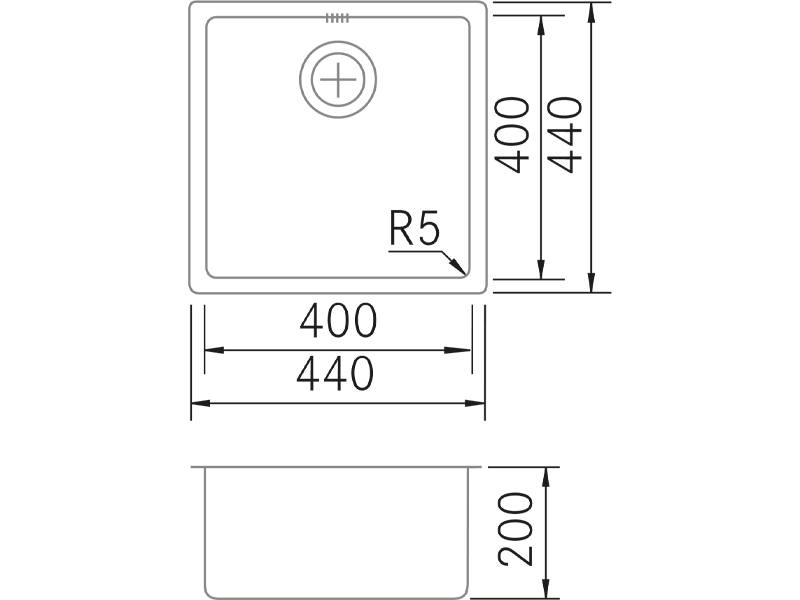 Fregaderos de cocina de diseño - QB - 40 BE - Plano técnico