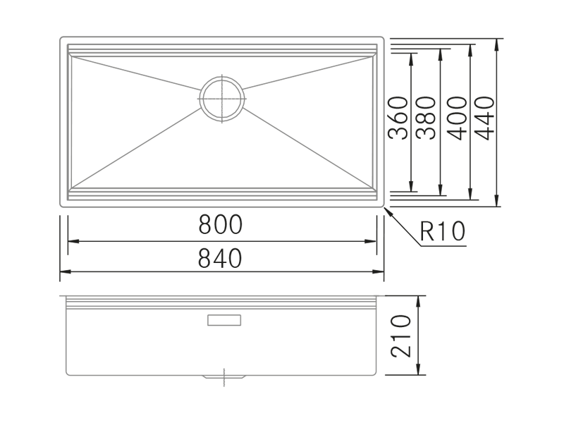 Fregaderos de cocina de diseño - Versa 80 BE-EN-OE - Plano técnico
