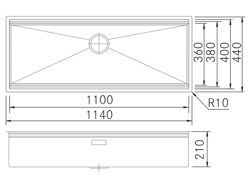 Fregaderos de cocina de diseño - Versa 110 BE-EN-OE - Plano técnico