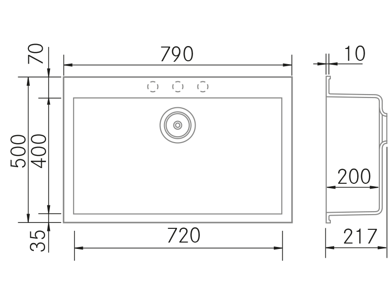 Fregaderos de cocina de diseño - Kera 790 SE - Plano técnico