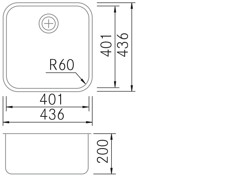 Fregaderos de cocina de diseño - BM Top-4040 - Plano técnico
