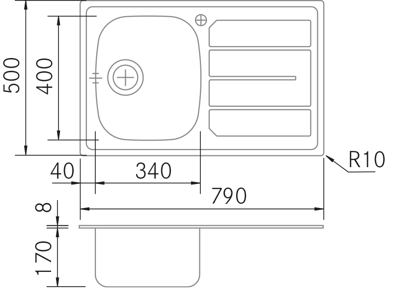 Fregaderos de cocina de diseño - Eco 11 - Plano técnico