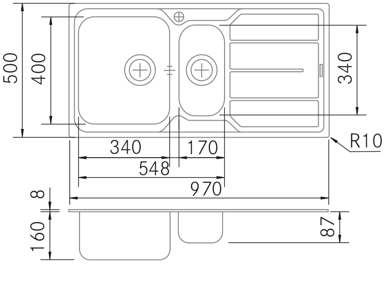 Fregaderos de cocina de diseño - Eco 15 - Plano técnico