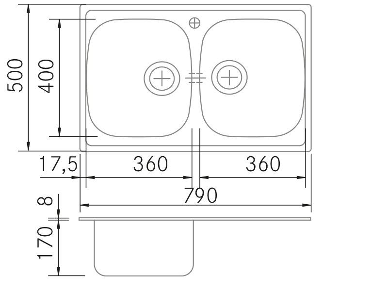 Fregaderos de cocina de diseño - Eco 20 - Plano técnico