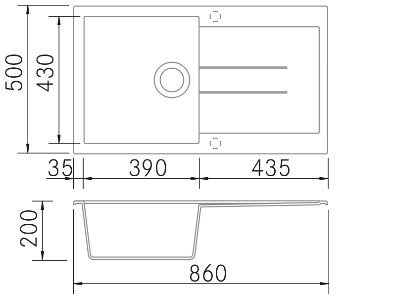 Fregaderos de cocina de diseño - Amanda 11 - Plano técnico