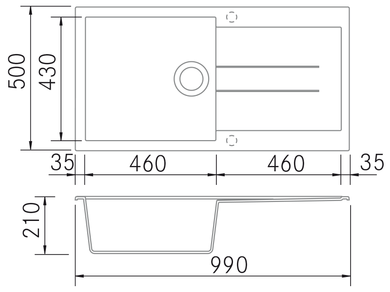 Fregaderos de cocina de diseño - Amanda 12 - Plano técnico