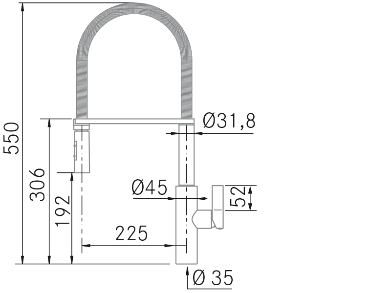 Grifos de cocina de diseño - Brook - Plano técnico