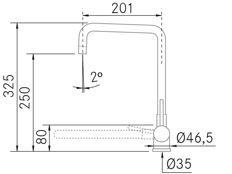 Grifos de cocina de diseño - Abatto - Plano técnico