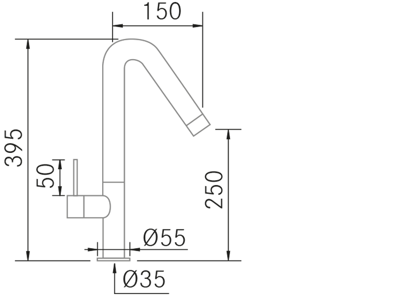 Grifos de cocina de diseño - Nuba - Plano técnico