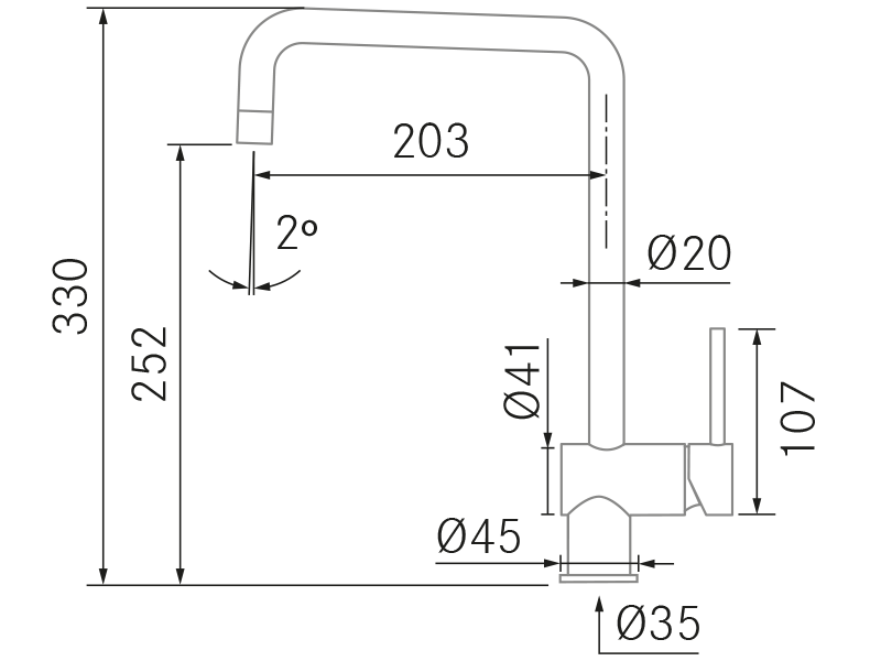 Grifos de cocina de diseño - Sempre - Plano técnico