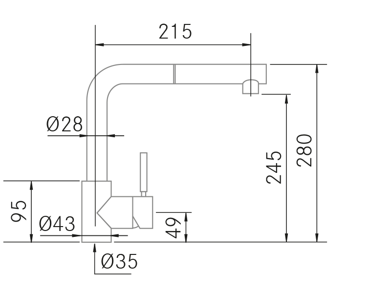 Grifos de cocina de diseño - Baffy - Plano técnico