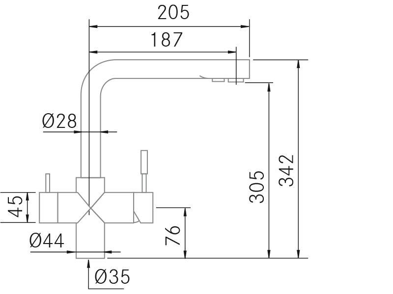 Grifos de cocina de diseño - Baffy - Plano técnico