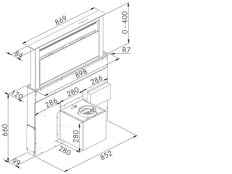 Campanas Extractoras de Cocina - Lift-Light NT - Plano técnico