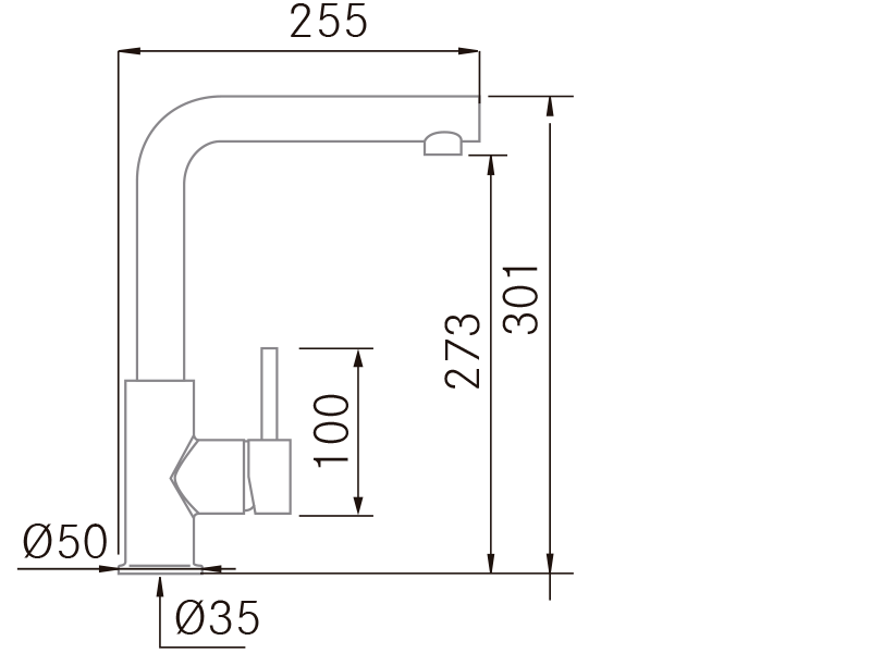 Grifos de cocina de diseño - Tap Eco - Plano técnico