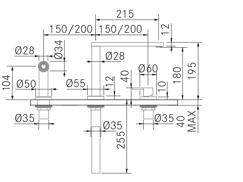 Grifos de cocina de diseño - Kyo - Plano técnico