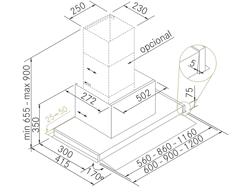 Campanas Extractoras de Cocina - Vetro Klin - Plano técnico