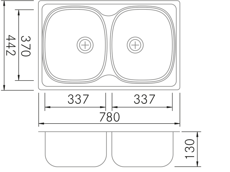 Fregaderos de cocina de diseño - Duo 780 - Plano técnico