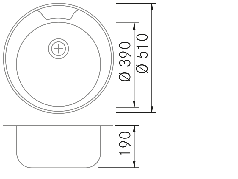 Fregaderos de cocina de diseño - ER 510 P - Plano técnico