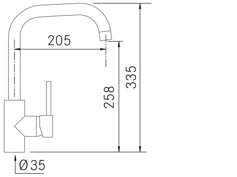 Grifos de cocina de diseño - Nahla - Plano técnico