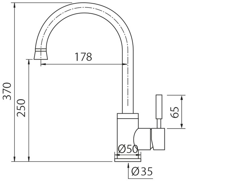 Grifos de cocina de diseño - Nixie - Plano técnico