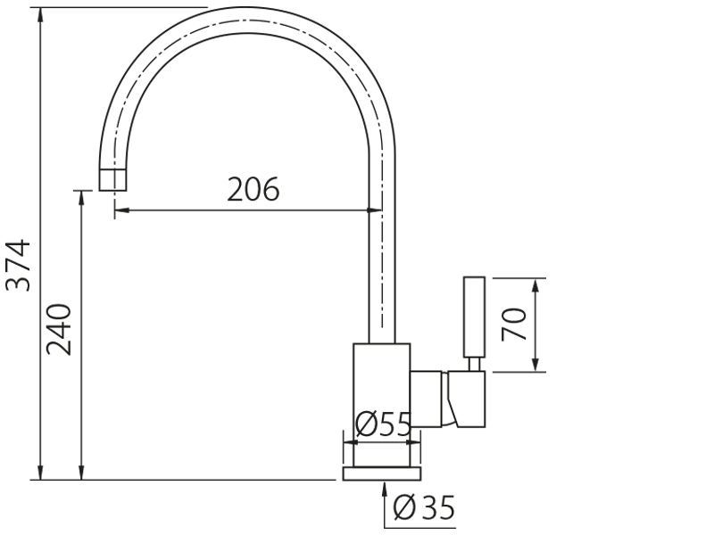 Grifos de cocina de diseño - Nixie - Plano técnico