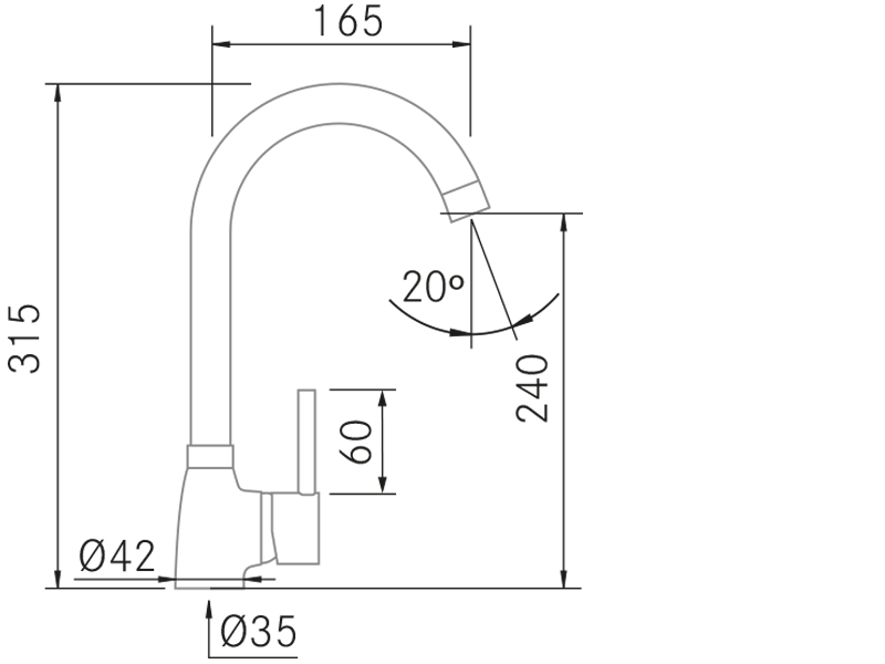 Grifos de cocina de diseño - Brim - Plano técnico