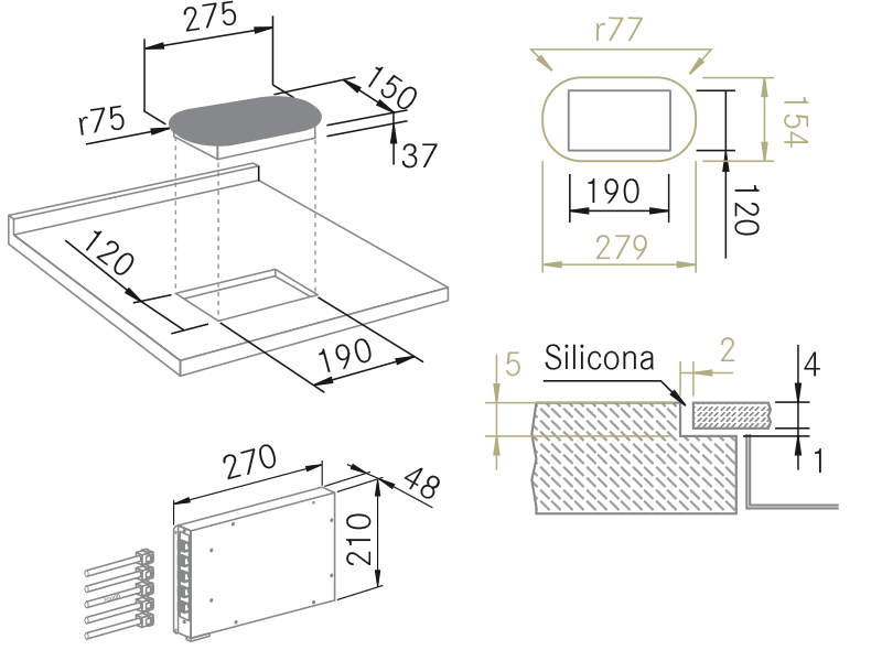 Placas de inducción de diseño - Sistema de Inducción Modular - Plano técnico