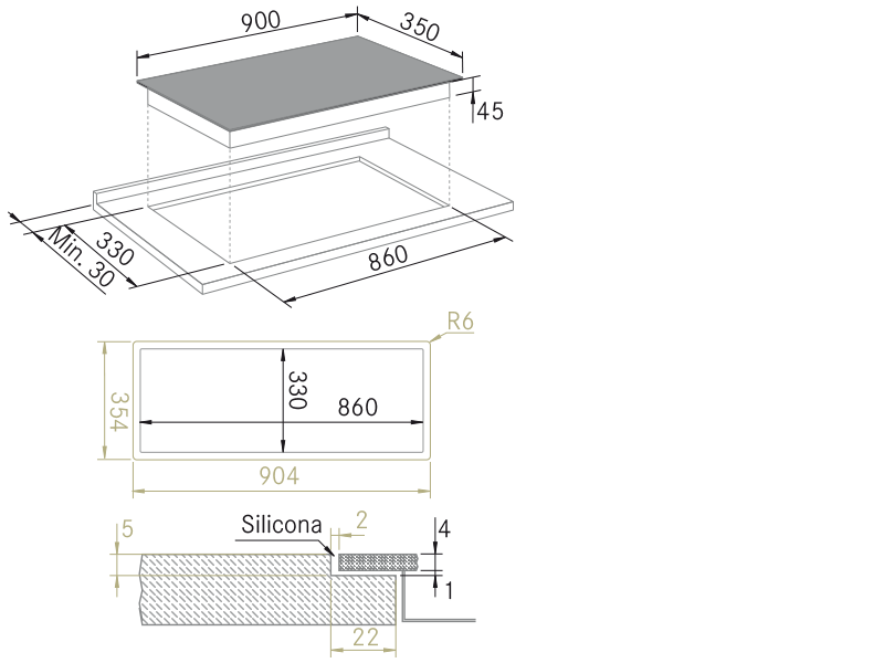 Placas de inducción de diseño - G5 - 900 Bridge - Plano técnico