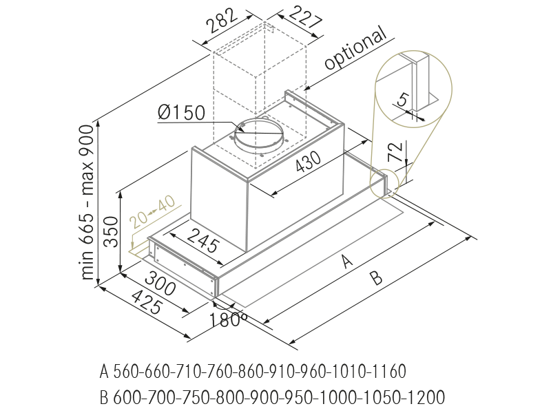 Campanas Extractoras de Cocina - Note - Plano técnico