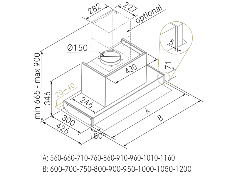 Campanas Extractoras de Cocina - Note - Plano técnico