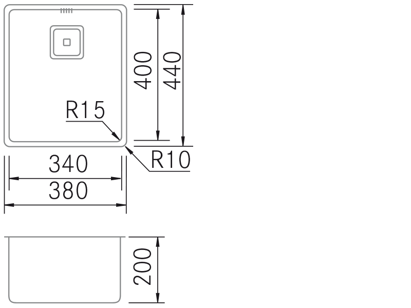 Fregaderos de cocina de diseño - BMR-OE 3440 - Plano técnico