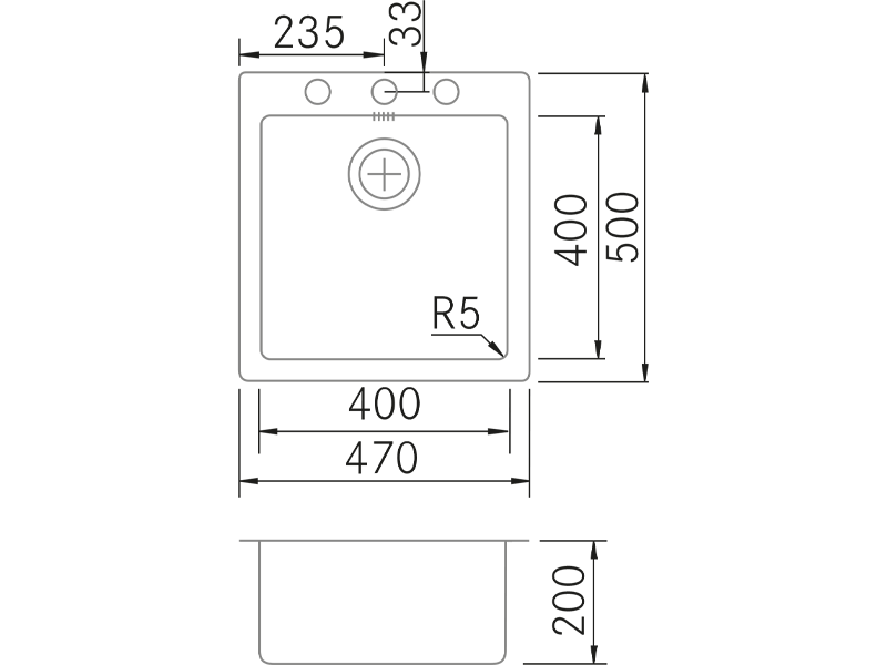 Fregaderos de cocina de diseño - QB - 40 SE - Plano técnico