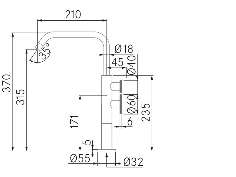 Grifos de cocina de diseño - Boo - Plano técnico