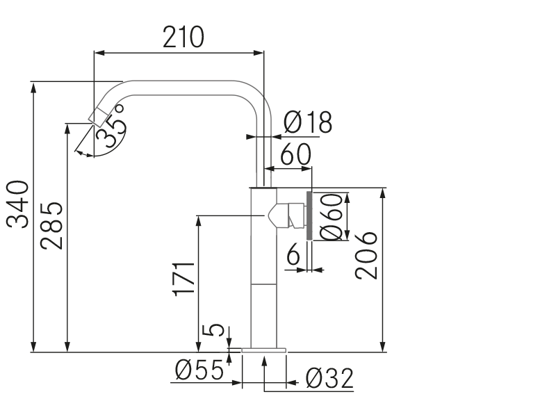Grifos de cocina de diseño - Boo - Plano técnico