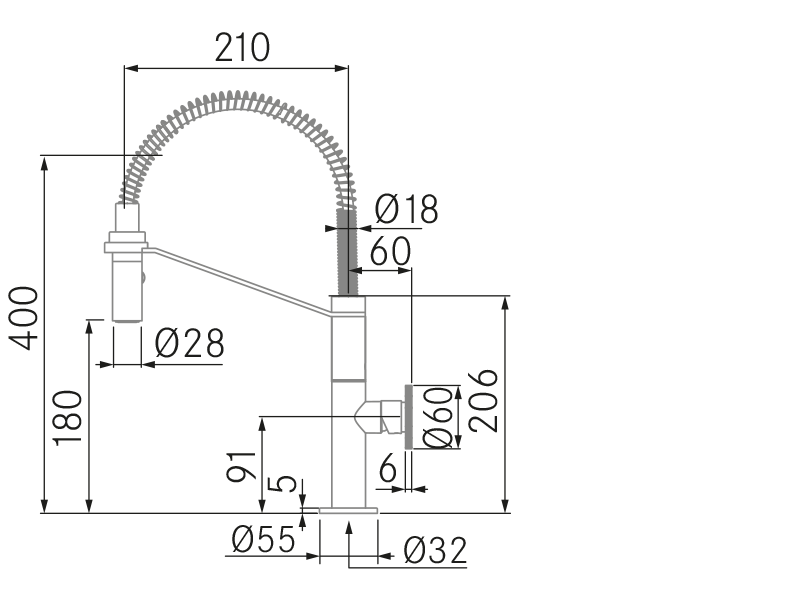 Grifos de cocina de diseño - Boo-P - Plano técnico