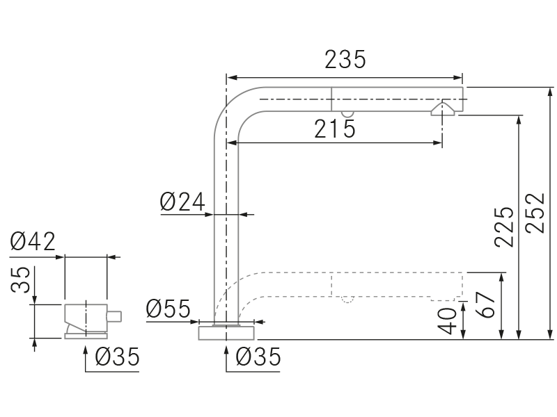 Grifos de cocina de diseño - Up - Plano técnico