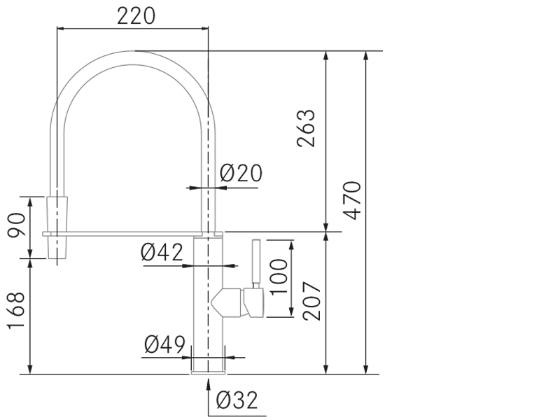 Grifos de cocina de diseño - Shiro - Plano técnico