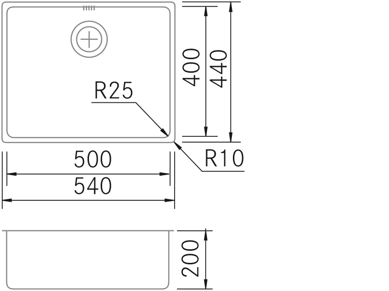 Fregaderos de cocina de diseño - ZN-TOP - 5040 - Plano técnico