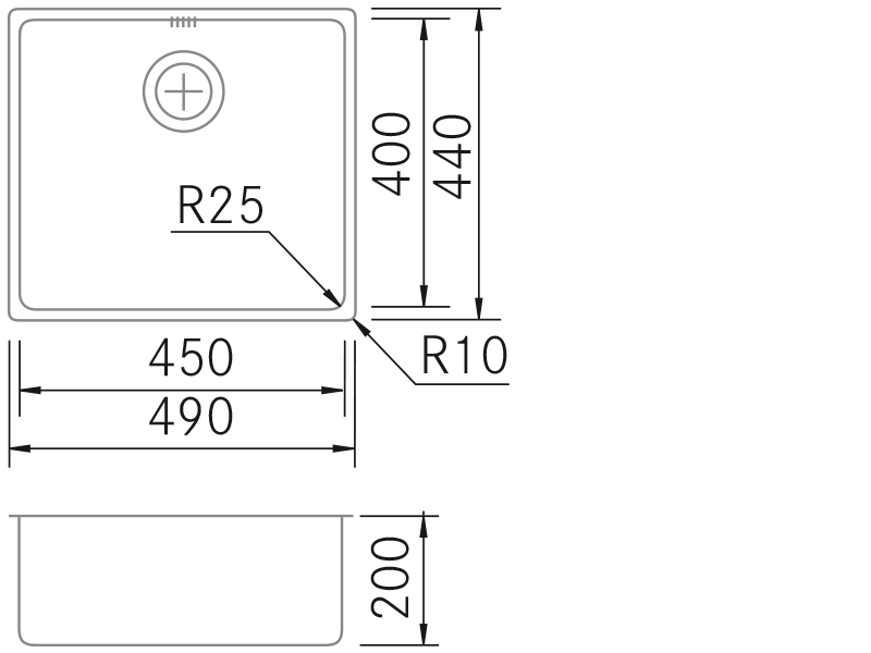 Fregaderos de cocina de diseño - ZN-TOP - 4540 - Plano técnico