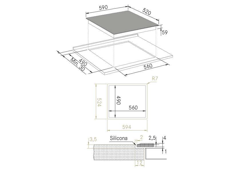 Placas de inducción de diseño - H-Connect 604 Slider Bridge - Plano técnico