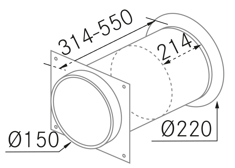 Campanas Extractoras de Cocina - Deflector salida exterior automático Ø150 - Plano técnico