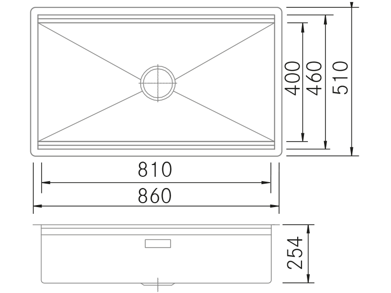 Fregaderos de cocina de diseño - Plano Planum 81 BE - Plano técnico