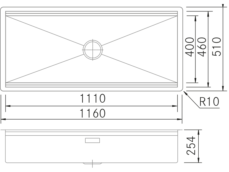 Fregaderos de cocina de diseño - Plano Planum 111 EN-OE - Plano técnico