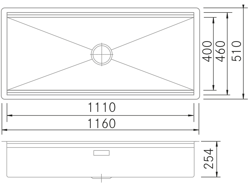 Fregaderos de cocina de diseño - Planum 111 BE - Plano técnico