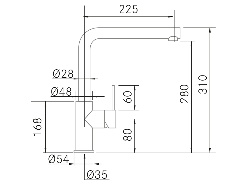 Grifos de cocina de diseño - Atrio 316 - Plano técnico