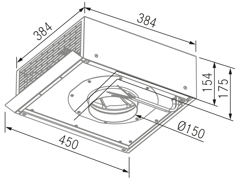 Campanas Extractoras de Cocina - Motor Pared - PA1200EC - Plano técnico