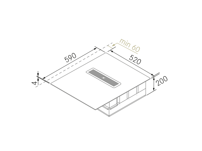 Placas de inducción de diseño - Flow 44 (60), extractor integrado - Plano técnico