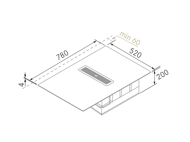 Placas de inducción de diseño - Flow 44 (78), extractor integrado - Plano técnico