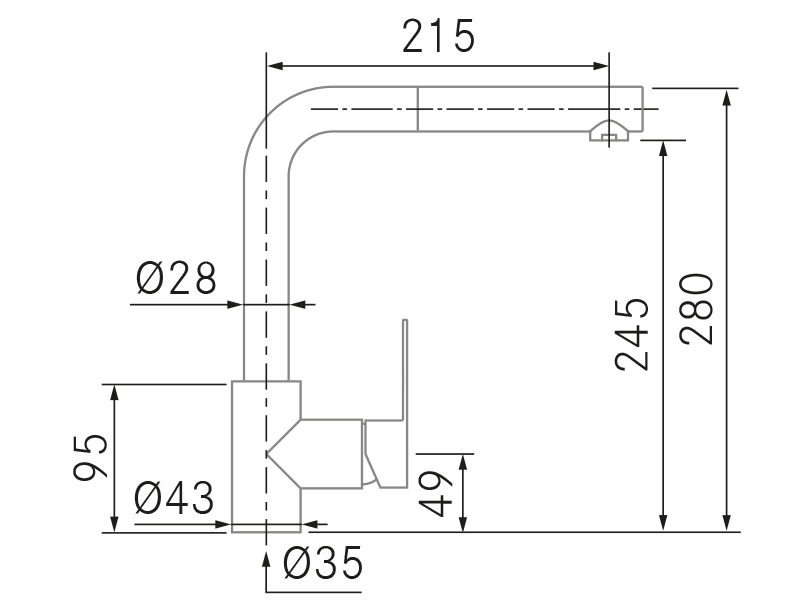 Grifos de cocina de diseño - Nek - Plano técnico